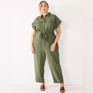 Nine West Utility Jumpsuit Olive Green